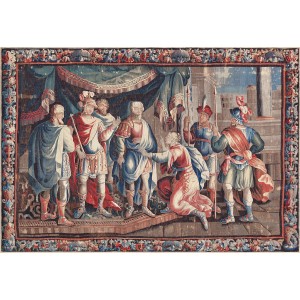 Mansour One-of-a-Kind Antique Aubusson Tapestry Handwoven Wool/Silk Red/Blue Indoor Area Rug MNSR1017